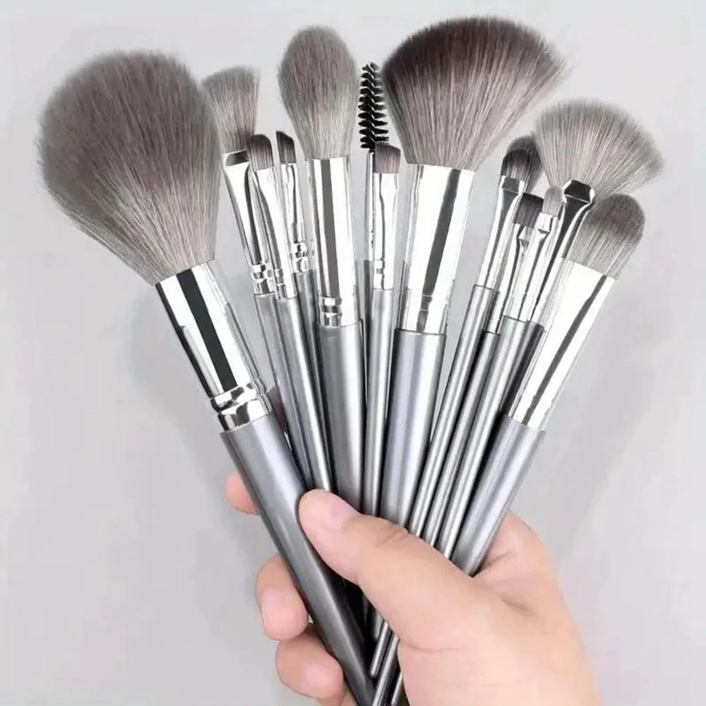 Huda Beauty Makeup Brush Set - 14pcs Silver Makeup Brushes Set Powder
