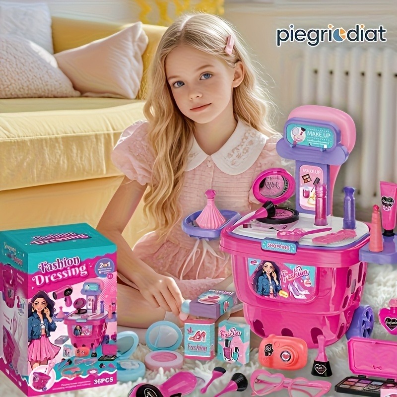 Ms Beauty Makeup - 36Pcs Kids Pretend Makeup Play Trolley
