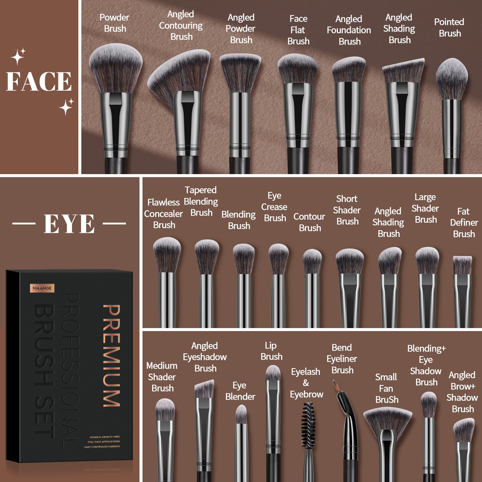 Huda Beauty Makeup Brush Set - MAANGE Professional Gift Box 25 Pieces